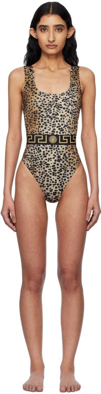 Versace Underwear Maillot de bain une pièce brun et noir à motif Greca