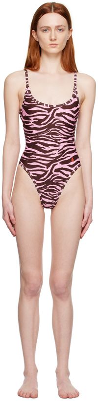 The Attico Brown & Pink Zebra One-Piece Swimsuit