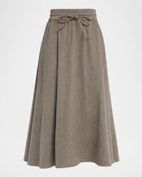 Brushed Wool-Cashmere Drawstring Maxi Skirt