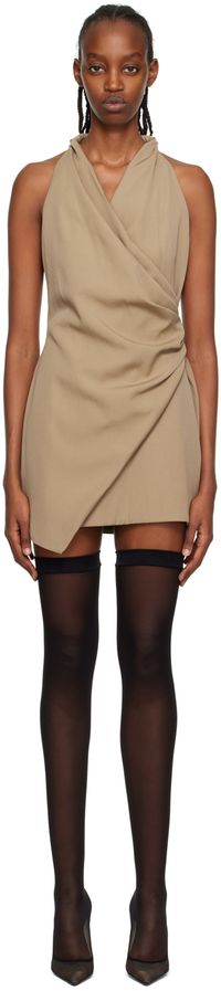 Balmain Taupe Draped Minidress