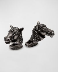 Men's Oxidized Silver Horse Mechanical Cufflinks with Swarovski Crystals