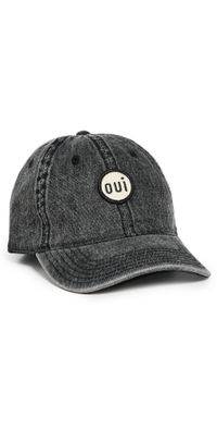 Clare V. Denim Baseball Hat Faded Black w/Cream Oui Patch One Size