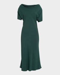 High-Neck Short-Sleeve Midi Dress