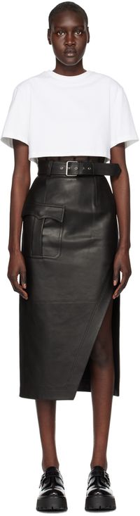 McQueen Black Slashed Leather Midi Skirt