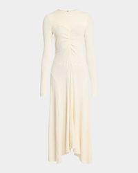 Flora Ruched Boucle Long-Sleeve Midi Dress