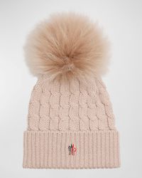Wool Cashmere Beanie with a Shearling Pom