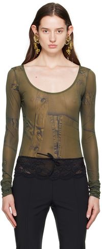 Blumarine Green Printed Bodysuit