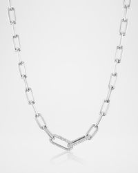 Two Pave Diamond Link Paperclip Chain Necklace
