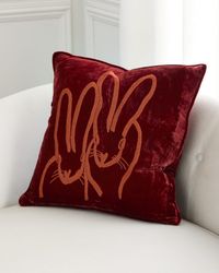 Hand-Embroidered Velvet Decorative Pillow, 20" Square