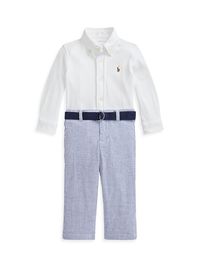 Baby Boy's Shirt, Belt & Seersucker Pants Set - White - Size 9 Months