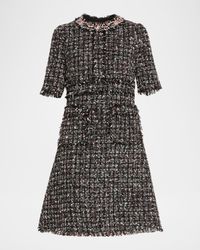 Crystal-Trim Fringed Tweed Dress