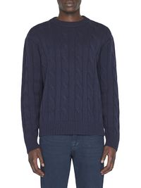 Men's Cable-Knit Cashmere Sweater - Navy - Size XXL