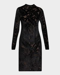 Paisley Velvet Burnout Long-Sleeve Dress