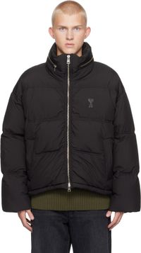 AMI Paris Blouson noir rembourré en duvet à logo Ami de cœur