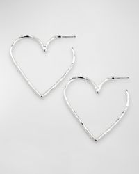 Silver Heart Hammered Skinny Hoop Earrings