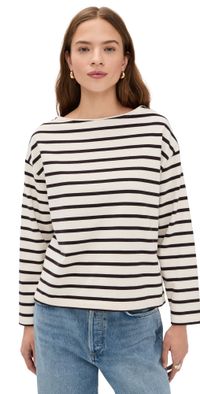 Citizens of Humanity Boat Neck Long Sleeve Tee Chocolate Stripe S