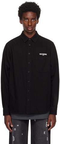 We11done Chemise noire en denim à image et logo imprimés