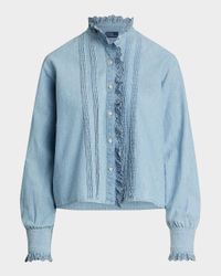 Ruffle-Trim Chambray Top