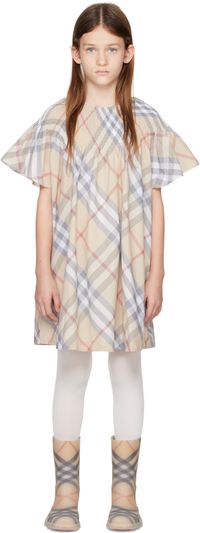 Burberry Kids Beige Check Cotton Dress