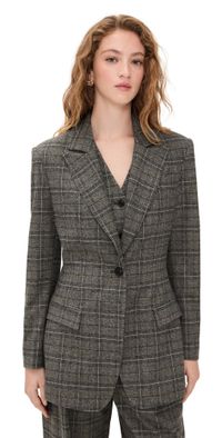 LE BOP Quinn Hourglass Blazer Blue Grey Plaid 2