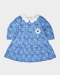 Girl's Flower Applique Floral-Print Knit Dress, Size 12M-4