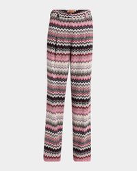 Metallic Chevron Pleated Straight-Leg Trousers