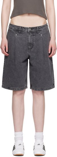 Dime Black Pleated Denim Shorts