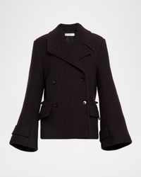Flare-Sleeve Double-Breasted Short Peacoat