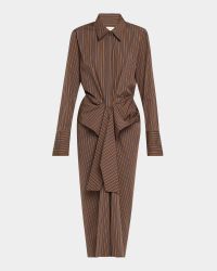 Mila Pinstripe Draped Shirtdress
