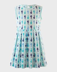 Girl's Seahorse Printed Sleeveless Dress, Size 2-10