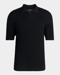 Men's Textured Knit Short-Sleeve Quarter-Zip Polo Sweater