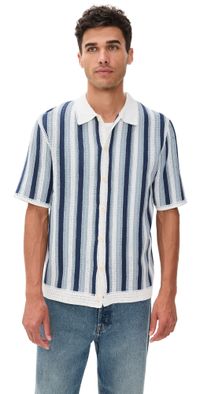 Wax London Stripe Crochet Porto Shirt Blue/Ecru M