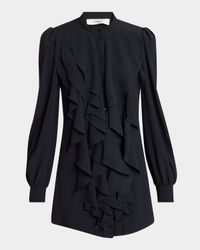 Ruffle Front Long-Sleeve Mini Dress