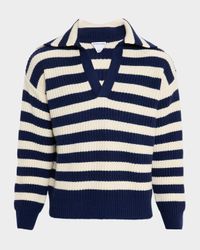 Men's Wool and Cashmere Stripe Knit Johnny-Collar Sweater