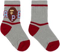 BAPE Kids Gray Striped Ape Head Socks