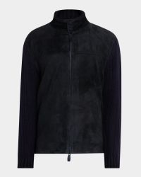 Men's Suede and Wool-Knit Full-Zip Jacket