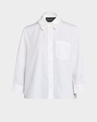 Pearly Beaded Collar Button-Down Shirt