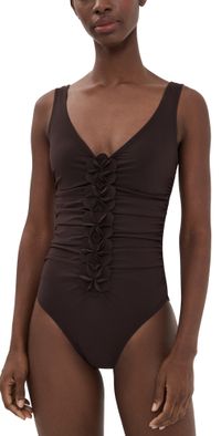 Karla Colletto Tess V Neck Silent Underwire Tank One Piece Chocolate 12