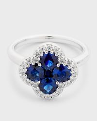 18K Blue Sapphire and Diamond Flower Ring, Size 6.75, 2.31tcw