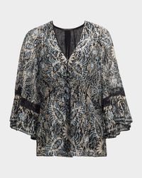 Ele Floral-Print Metallic Fleck Blouse