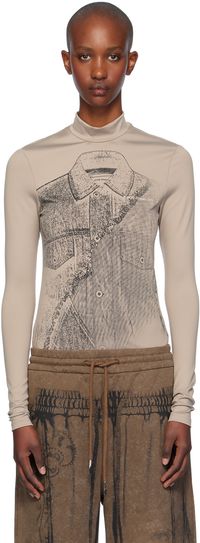 Feng Chen Wang T-shirt taupe en jersey à image déconstruite