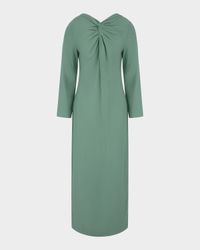 Lauren Twisted V-Neck Long-Sleeve Midi Dress