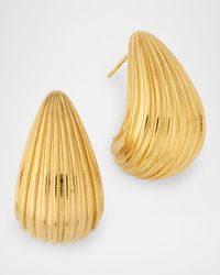 Polished Gold-Tone Ribbed Tapered Hoop Earrings