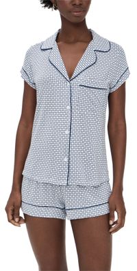 Eberjey Gisele Printed Shortie Pajama Set Geosphere Grey Dawn/Navy S