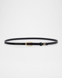 VLogo Signature Vernice Rhinestone Thin Leather Belt, 10mm