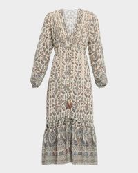 Vani Paisley Long-Sleeve Midi Dress