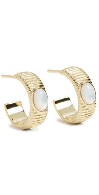 By Adina Eden Colored Stone Ridged Hoop Earrings Mother of Pearl One Size