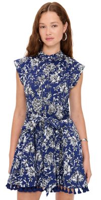 alice + olivia Lucy Cuffed Cap Sleeve Mini Shirt Dress Blooming Wild Indigo 8