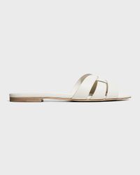 Woven Leather Flat Slide Sandals