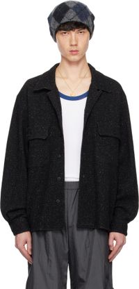 International Gallery BEAMS Chemise noire en tricot double face à col ouvert